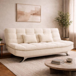 Cream Suede 3 Seater Sofa Bed Convertible Folding Sofa Bed Couch Settee Guest Bed Daybed With 2 Pillows