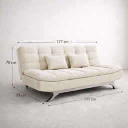 Cream Suede 3 Seater Sofa Bed Convertible Folding Sofa Bed Couch Settee Guest Bed Daybed With 2 Pillows - thumbnail 7