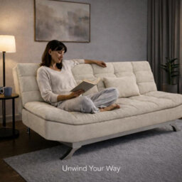Cream Suede 3 Seater Sofa Bed Convertible Folding Sofa Bed Couch Settee Guest Bed Daybed With 2 Pillows - thumbnail 6
