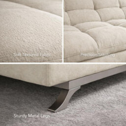 Cream Suede 3 Seater Sofa Bed Convertible Folding Sofa Bed Couch Settee Guest Bed Daybed With 2 Pillows - thumbnail 2