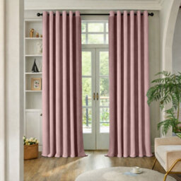Oxford Homeware Eyelet Linen Effect Curtains Blush Pink Fully Lined 100% Blackout Thermal Insulated Curtain Pair (W)168Cmx(L)183Cm - thumbnail 7