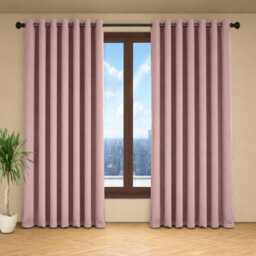 Oxford Homeware Eyelet Linen Effect Curtains Blush Pink Fully Lined 100% Blackout Thermal Insulated Curtain Pair (W)168Cmx(L)183Cm - thumbnail 2