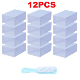12 Pack White Stackable Plastic Shoe Storage Boxes With Clear Drawer Fronts - thumbnail 2