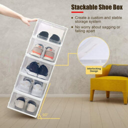 12 Pack White Stackable Plastic Shoe Storage Boxes With Clear Drawer Fronts - thumbnail 4