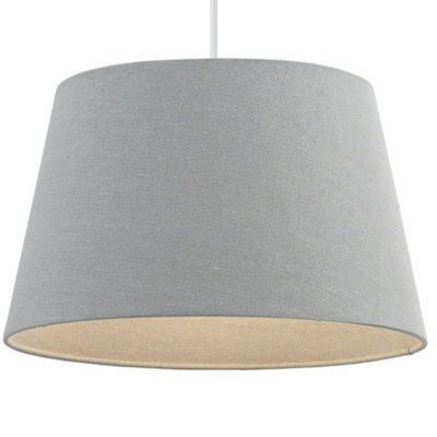 "16"" Inch Round Tapered Drum Lamp Shade Grey Linen Fabric Cover Simple Elegant" - image 1