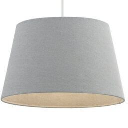 "16"" Inch Round Tapered Drum Lamp Shade Grey Linen Fabric Cover Simple Elegant" - thumbnail 1