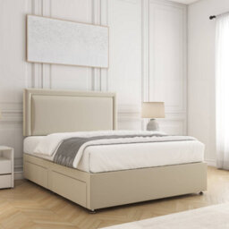 Bsspoke Ella Divan Bed Set Cream Plush Velvet 24Inch Panel Headboard & 2 Drawers Footend & Mattress In 4Ft 4Ft6 5Ft 6Ft - thumbnail 3
