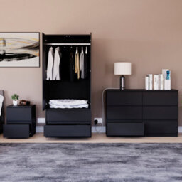 Lassic Vida Designs Denver 3 Piece Bedroom Set - (2 Drawer Large Bedside Chest, 6 Drawer Chest, 2 Door 2 Drawer Wardrobe), Black - thumbnail 4