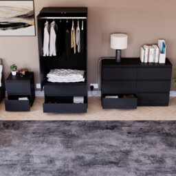 Lassic Vida Designs Denver 3 Piece Bedroom Set - (2 Drawer Large Bedside Chest, 6 Drawer Chest, 2 Door 2 Drawer Wardrobe), Black - thumbnail 5