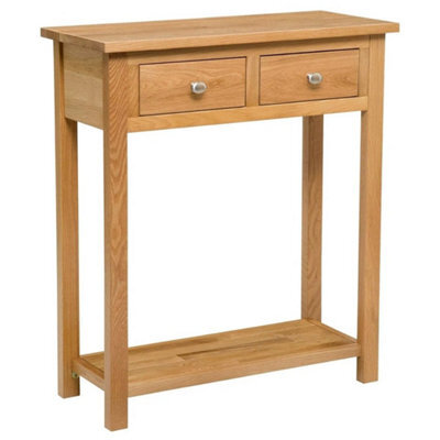 Large Console Table With 2 Drawers, Wooden Oak Side Table With Storage Shelf - image 1