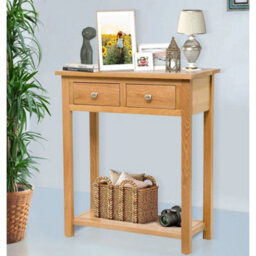 Large Console Table With 2 Drawers, Wooden Oak Side Table With Storage Shelf - thumbnail 6