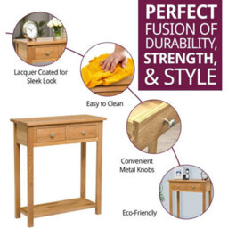 Large Console Table With 2 Drawers, Wooden Oak Side Table With Storage Shelf - thumbnail 4