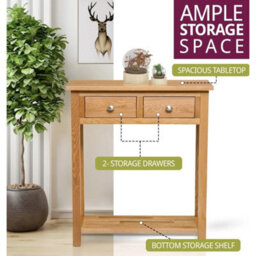 Large Console Table With 2 Drawers, Wooden Oak Side Table With Storage Shelf - thumbnail 5