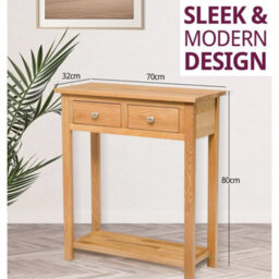 Large Console Table With 2 Drawers, Wooden Oak Side Table With Storage Shelf - thumbnail 2