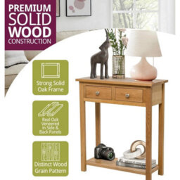 Large Console Table With 2 Drawers, Wooden Oak Side Table With Storage Shelf - thumbnail 3