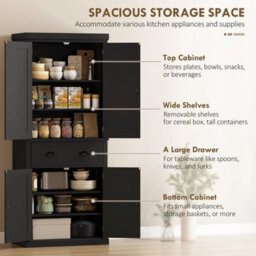 Freestanding Kitchen Storage Cabinet Drawer Cupboards Shelves, Black - thumbnail 6