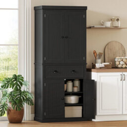 Freestanding Kitchen Storage Cabinet Drawer Cupboards Shelves, Black - thumbnail 2
