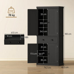 Freestanding Kitchen Storage Cabinet Drawer Cupboards Shelves, Black - thumbnail 3