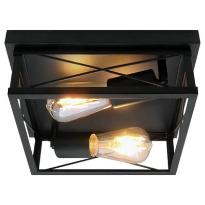 Long Life Lamps Company Industrial Black Ceiling Light Square 2 Light Box Lantern Flush Mounted K438 - image 1