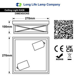 Long Life Lamps Company Industrial Black Ceiling Light Square 2 Light Box Lantern Flush Mounted K438 - thumbnail 2