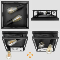 Long Life Lamps Company Industrial Black Ceiling Light Square 2 Light Box Lantern Flush Mounted K438 - thumbnail 6