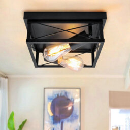 Long Life Lamps Company Industrial Black Ceiling Light Square 2 Light Box Lantern Flush Mounted K438 - thumbnail 7