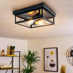 Long Life Lamps Company Industrial Black Ceiling Light Square 2 Light Box Lantern Flush Mounted K438 - thumbnail 8