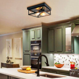 Long Life Lamps Company Industrial Black Ceiling Light Square 2 Light Box Lantern Flush Mounted K438 - thumbnail 9