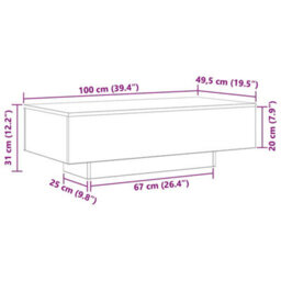 Berkfield Coffee Table Black Oak 100X30X36,5 Cm Engineered Wood - thumbnail 9