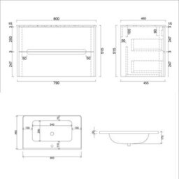 Royal Bathrooms Venice 800mm Dove Grey Wall Hung Bathroom Vanity Unit 2 Drawer With Ceramic Basin - 1 Tap Hole Basin - thumbnail 9