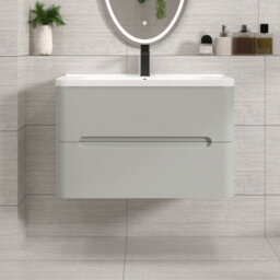 Royal Bathrooms Venice 800mm Dove Grey Wall Hung Bathroom Vanity Unit 2 Drawer With Ceramic Basin - 1 Tap Hole Basin - thumbnail 1