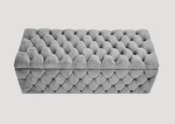 90Cm Wide Lux Ottoman Storage Box, Silver Velvet Upholstered Chesterfield Storage Ottoman Box