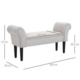 Wyld Haus Rosomi Cream Upholstered Mid-Century Bench With Armrests And Wooden Legs, Hidden Storage, 102 X 36 X 51 Cm - thumbnail 4
