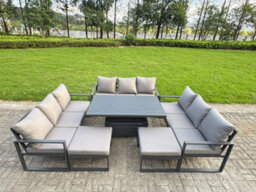 Fimous Aluminum Outdoor Patio Furniture Set With Adjustable Rising Lifting Dining Table Big Footstool Dark Grey - thumbnail 1