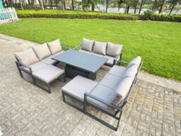 Fimous Aluminum Outdoor Patio Furniture Set With Adjustable Rising Lifting Dining Table Big Footstool Dark Grey - thumbnail 2