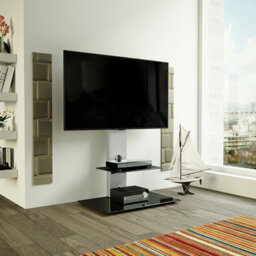 "Avf Lesina 70Cm Pedestal Tv Stand, For Tvs 32-65"" - Silver And Black Glass"