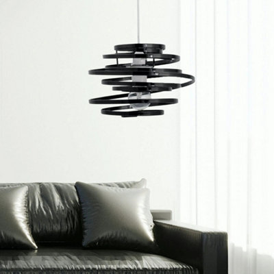 Set Of 2 Modern Black Metal Swirl Easy Fit Ceiling Light Shade Pendants - image 1
