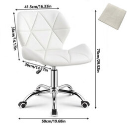 White Faux Leather Swivel Office Chair - Adjustable Height, Ergonomic Design & Chrome Base - thumbnail 2