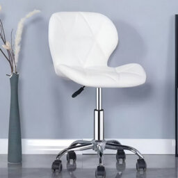 White Faux Leather Swivel Office Chair - Adjustable Height, Ergonomic Design & Chrome Base - thumbnail 3