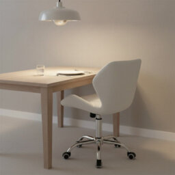 White Faux Leather Swivel Office Chair - Adjustable Height, Ergonomic Design & Chrome Base - thumbnail 4