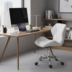 White Faux Leather Swivel Office Chair - Adjustable Height, Ergonomic Design & Chrome Base - thumbnail 5