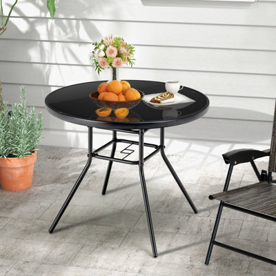 Costway Outdoor Dining Table Patio Round Tempered Glass Table With 35mm Umbrella Hole - image 1