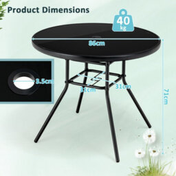 Costway Outdoor Dining Table Patio Round Tempered Glass Table With 35mm Umbrella Hole - thumbnail 3