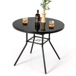 Costway Outdoor Dining Table Patio Round Tempered Glass Table With 35mm Umbrella Hole - thumbnail 2