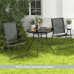 Costway Outdoor Dining Table Patio Round Tempered Glass Table With 35mm Umbrella Hole - thumbnail 4
