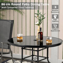 Costway Outdoor Dining Table Patio Round Tempered Glass Table With 35mm Umbrella Hole - thumbnail 6