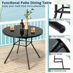 Costway Outdoor Dining Table Patio Round Tempered Glass Table With 35mm Umbrella Hole - thumbnail 8