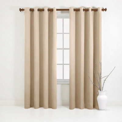 Aspire Homeware Plain Room Darkening Blackout Eyelet Curtain Pair Cream (W) 228Cm X (D)228Cm With Tie Back Pair - image 1