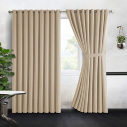 Aspire Homeware Plain Room Darkening Blackout Eyelet Curtain Pair Cream (W) 228Cm X (D)228Cm With Tie Back Pair - thumbnail 2