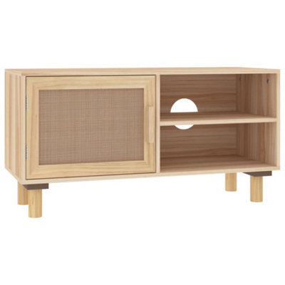 Berkfield Classic Tv Cabinet Brown 80X30X40 Cm Solid Wood Pine And Natural Rattan - image 1